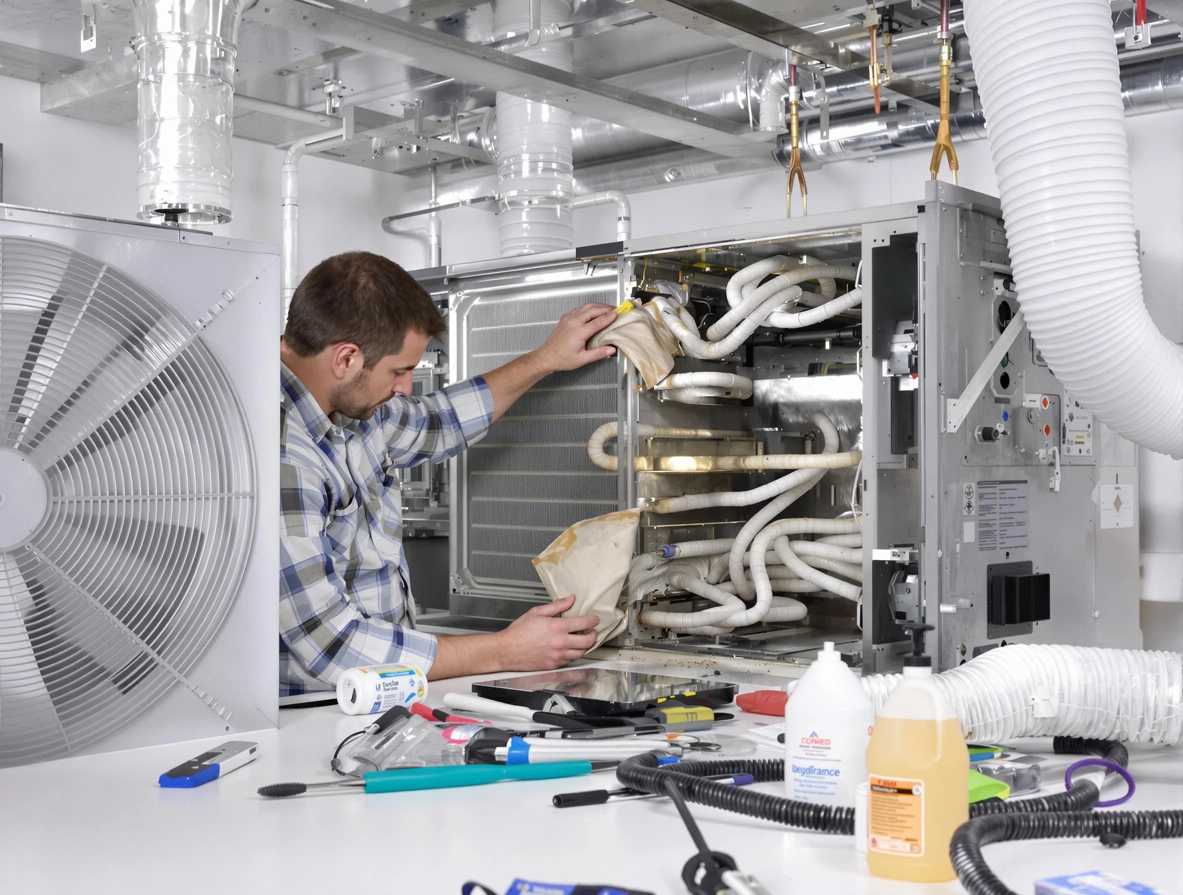 Midway Air Duct Cleaning specialist performing precision AC coil cleaning in Midway