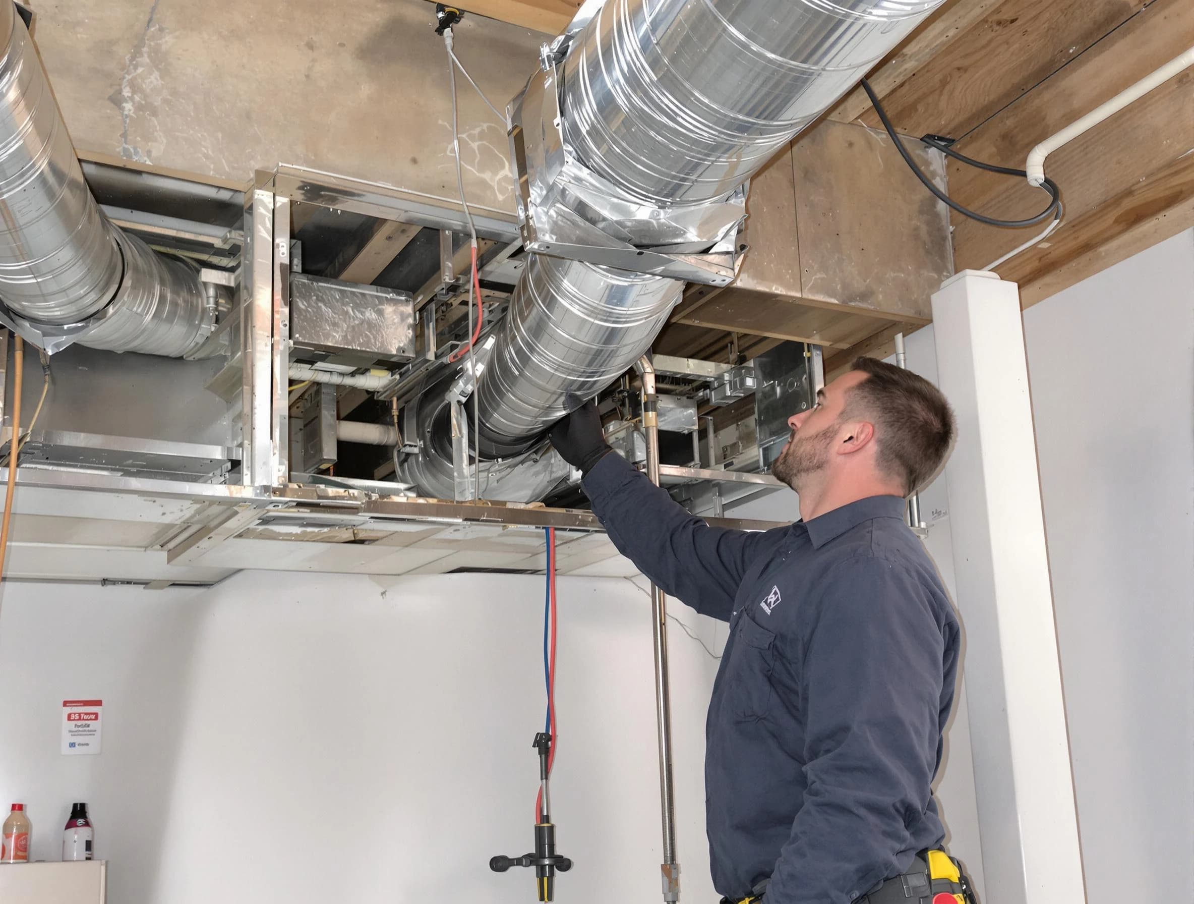 Midway Air Duct Cleaning technician performing professional air duct repair using specialized tools in Midway