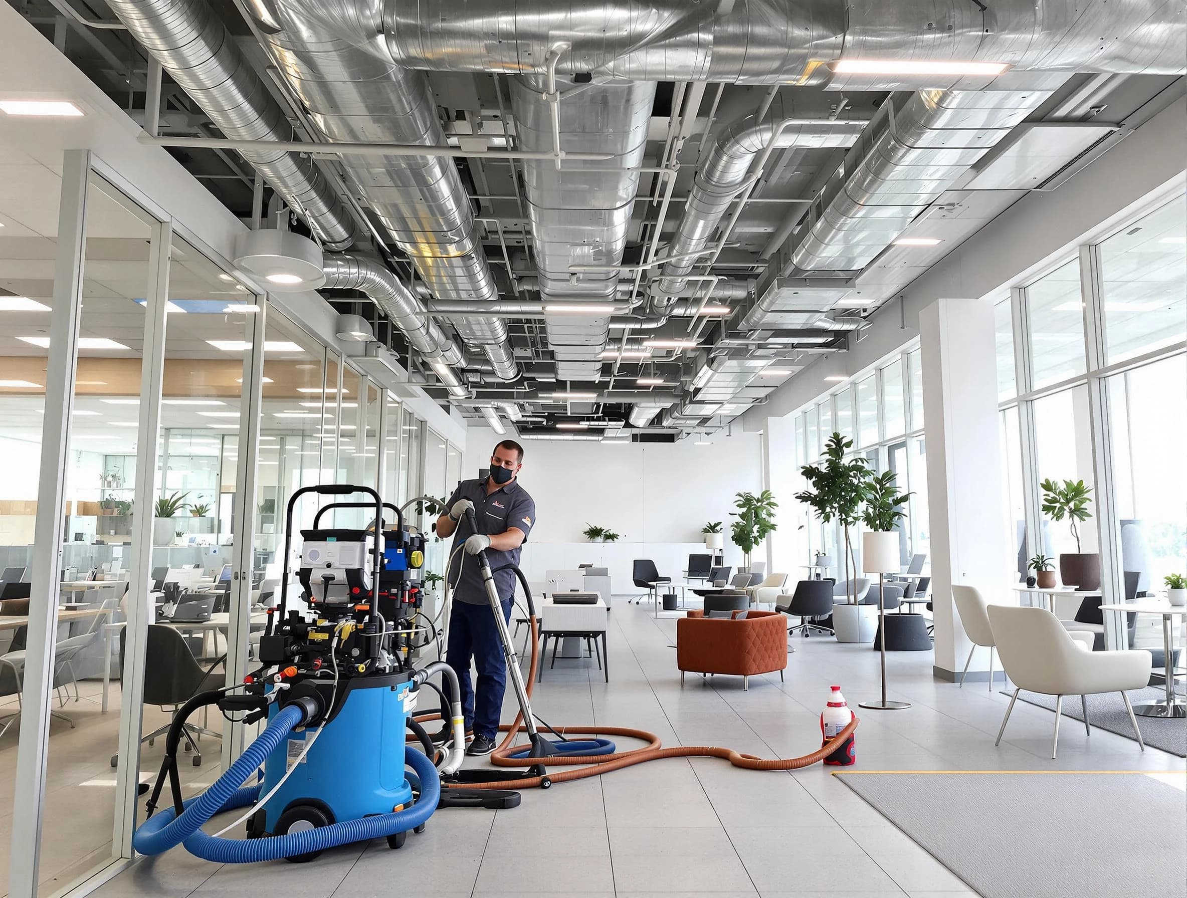 Midway Air Duct Cleaning team conducting comprehensive commercial duct cleaning at a business location in Midway