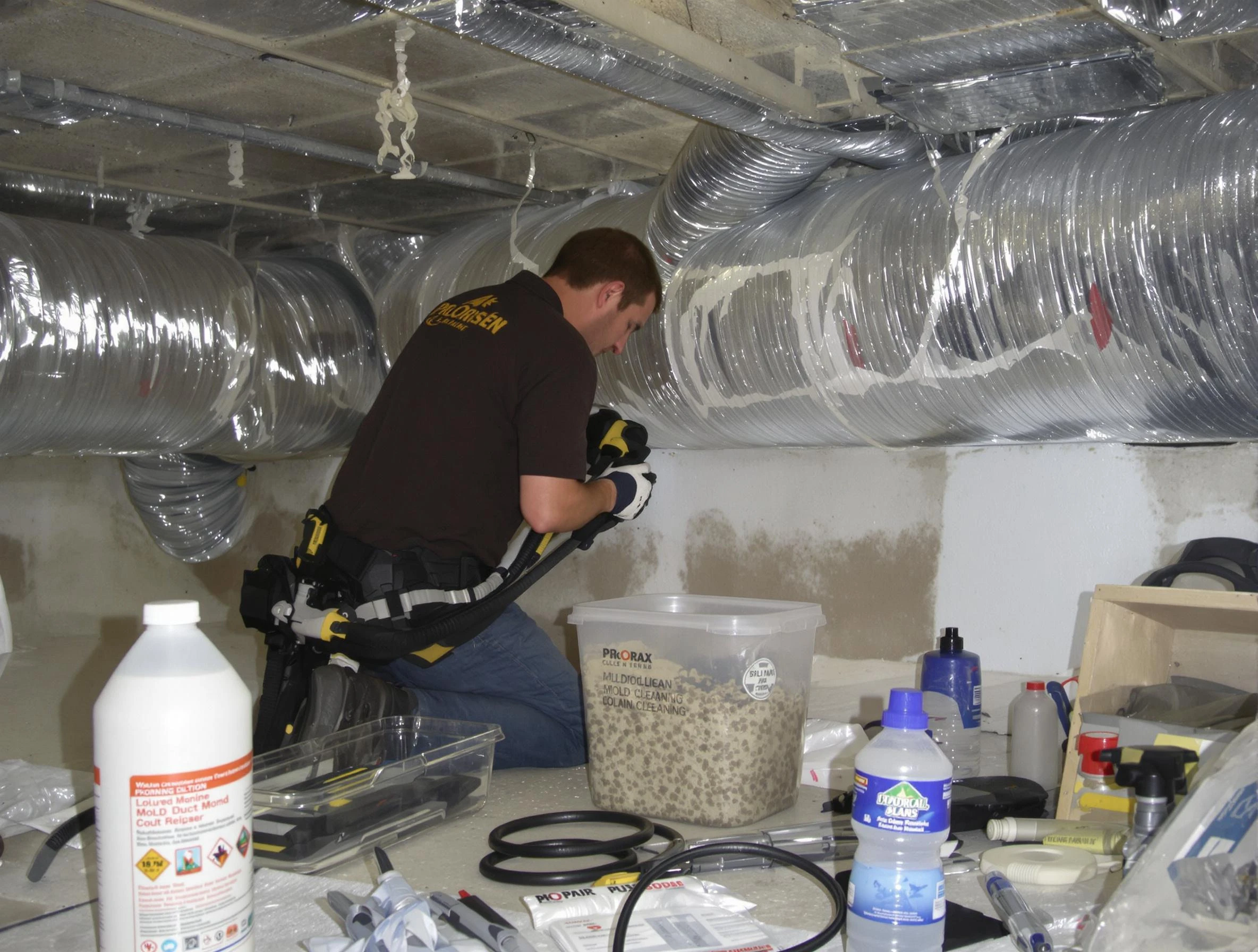 Midway Air Duct Cleaning specialist performing professional mold removal from air ducts in Midway