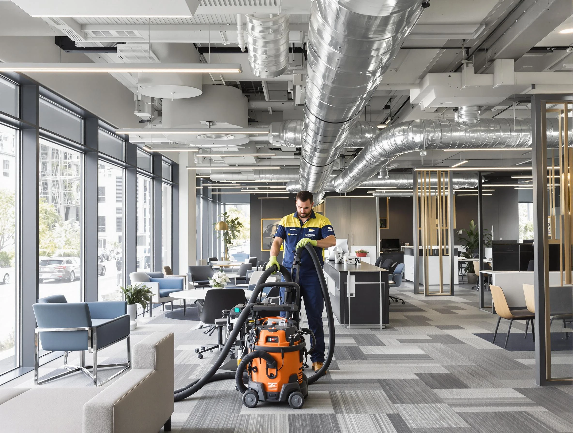 Midway Air Duct Cleaning team performing thorough commercial duct cleaning at a Midway business center