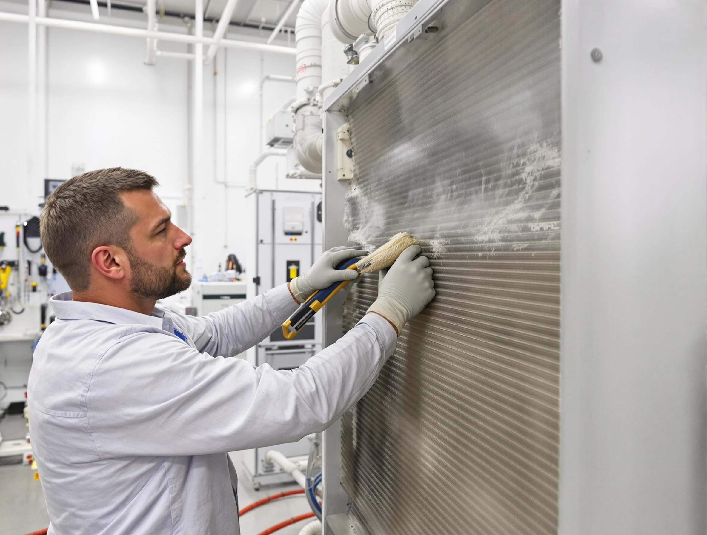 Midway Air Duct Cleaning technician performing precision commercial coil cleaning at a Midway business